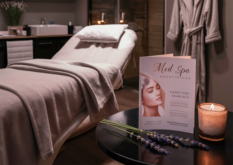 A Med Spa Treatment Room with a Marketing Brochure Displayed