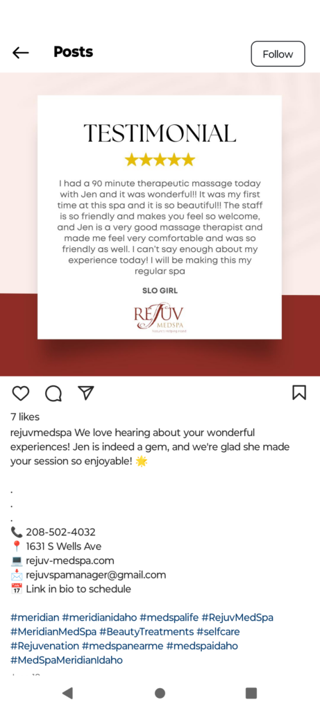 Med Spa Social Media Testimonials