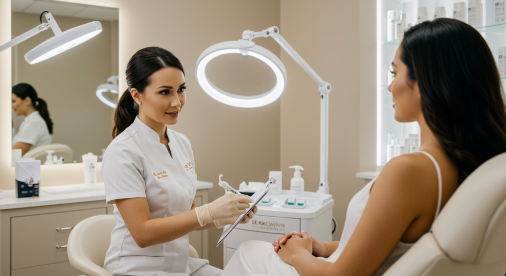 professional aesthetic injector consulting with a client.