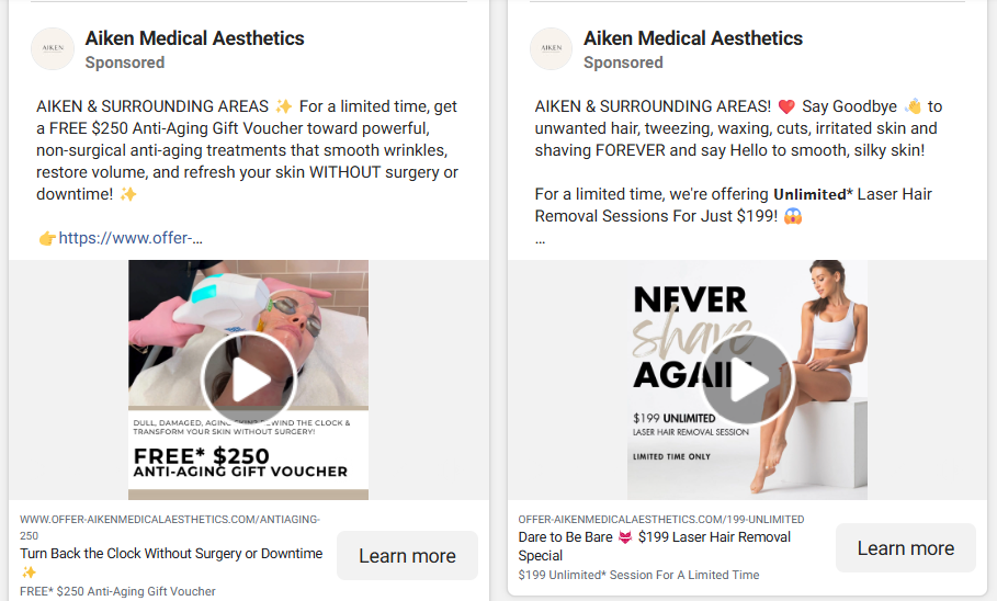 Aiken Medical Aesthetics - facebook ads