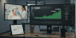 Graph showing Desert Bloom Wellness revenue growth scaling to $158K months with the THRIVE System.