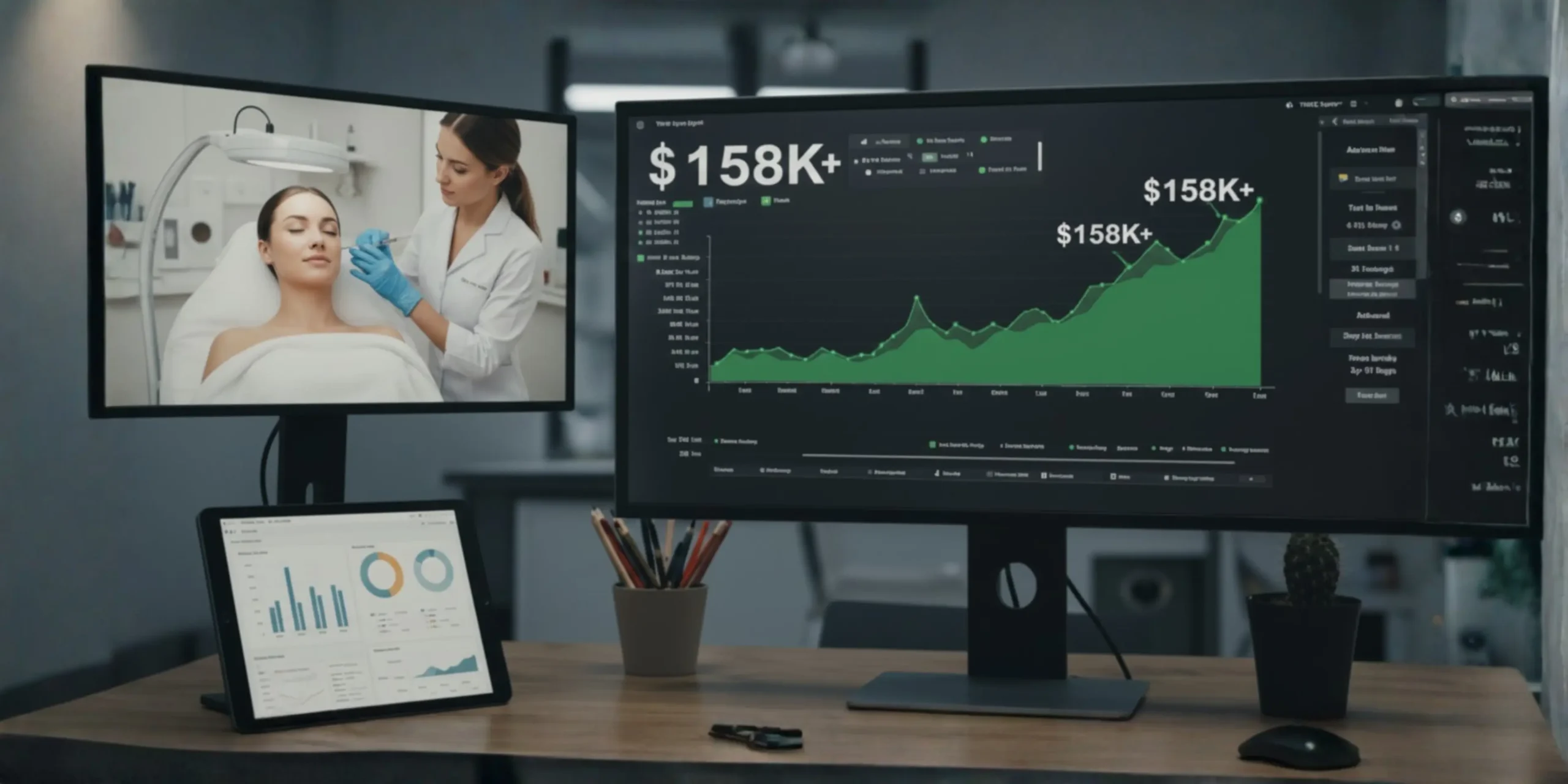 Graph showing Desert Bloom Wellness revenue growth scaling to $158K months with the THRIVE System.